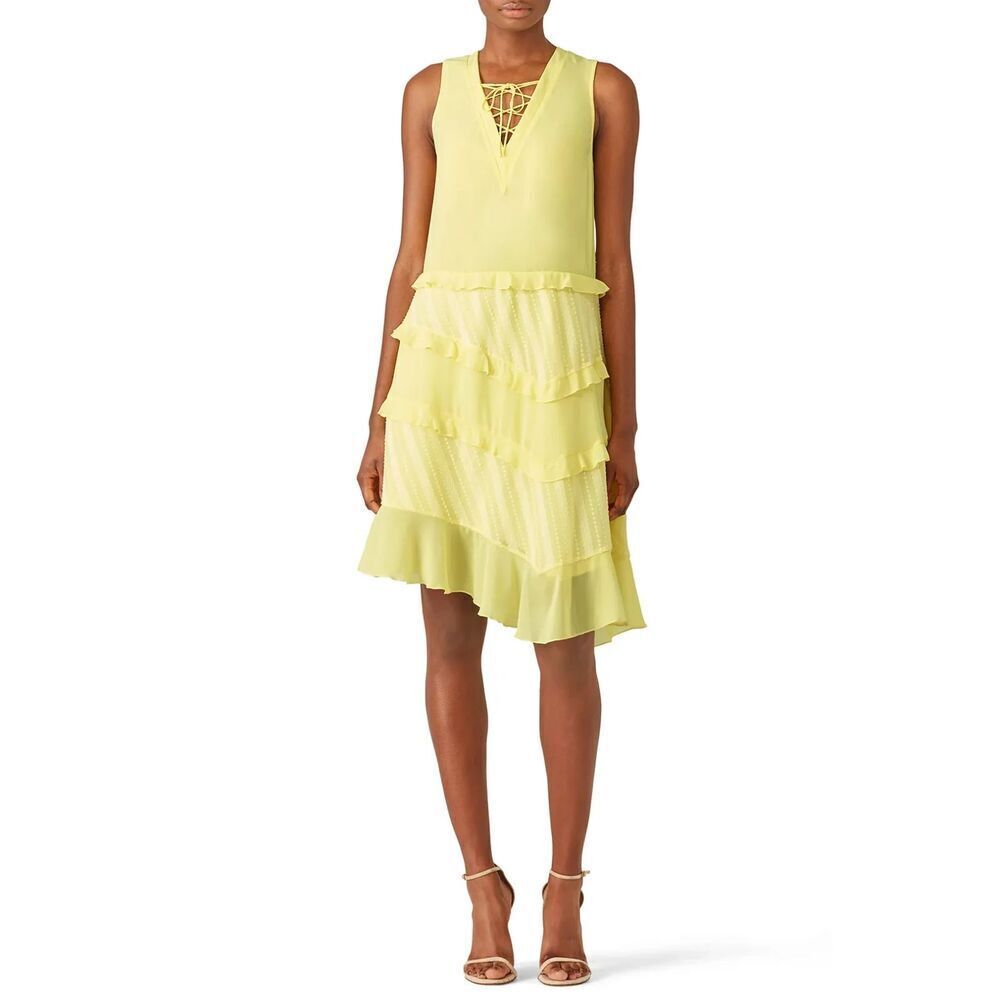 THREE FLOOR Yellow Bitter Sweet Tiered Ruffle Lace Up Knee Length Shift Dress 2